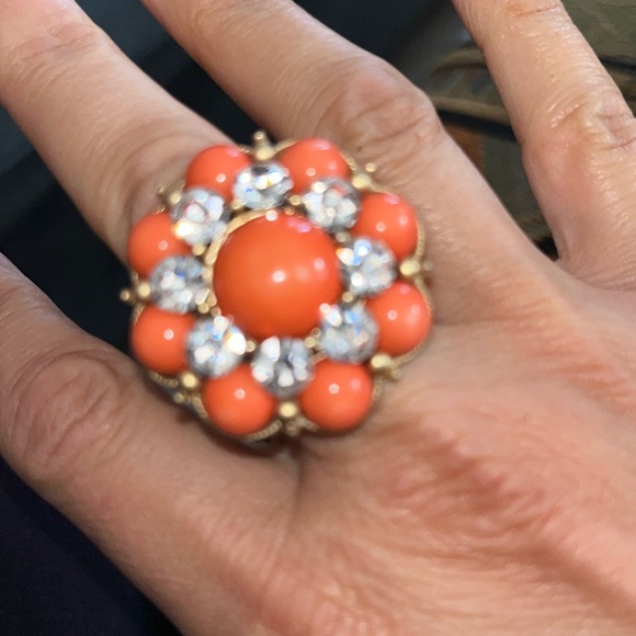 Set of TWO , adjustable beautiful gold faux coral rings with rhinestones!! - Picture 5 of 5
